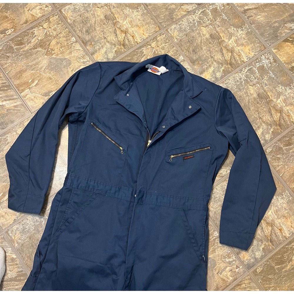 Dickies Coverall Mens 44 Navy Blue Workwear Utility Jumpsuit Long Sleeve - Picture 2 of 10
